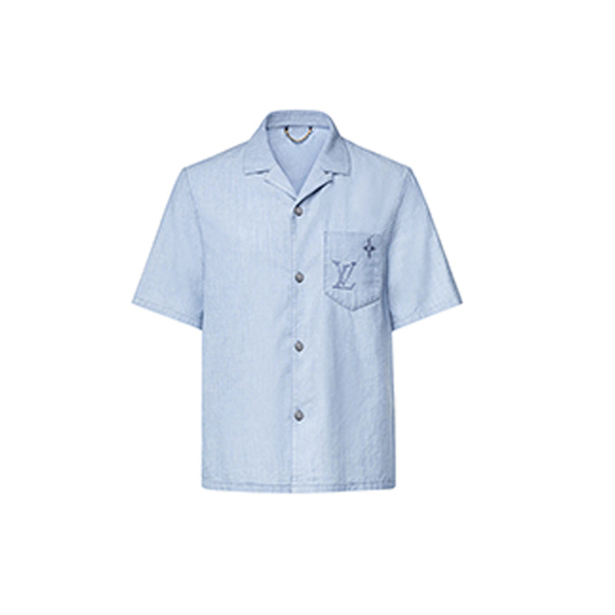louis vuitton embroidered monogram chambray cuban collar short sleeve shirt